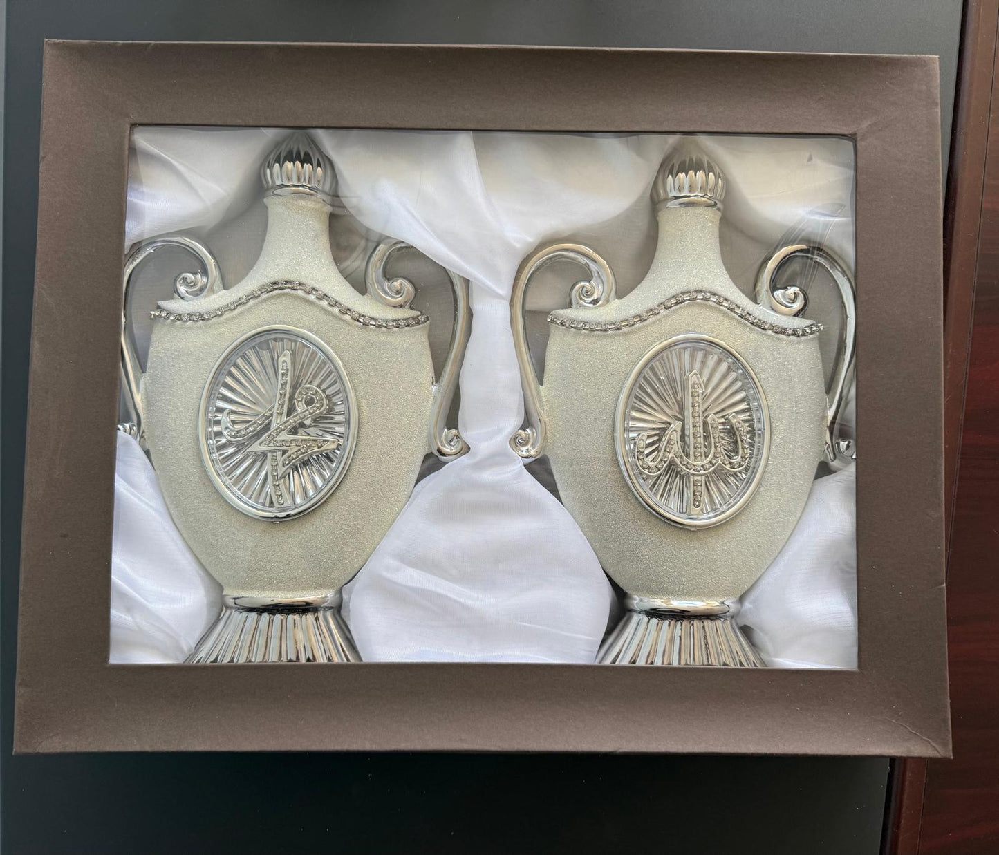 Premium Islamic Wall & Table Decor – Allah and Muhammad Vase Set