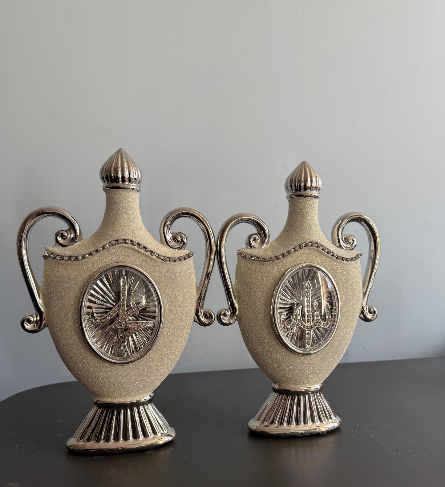 Premium Islamic Wall & Table Decor – Allah and Muhammad Vase Set
