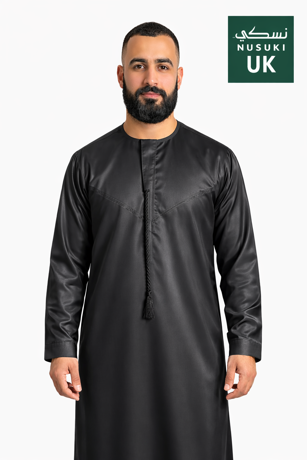 Nusuki Emarati Thobe With Tassel - Black - Men's Clothing For Ramadhan , Eid & Casual Use - Thaub , Thawb Thaob , Jubba , Dishdasha