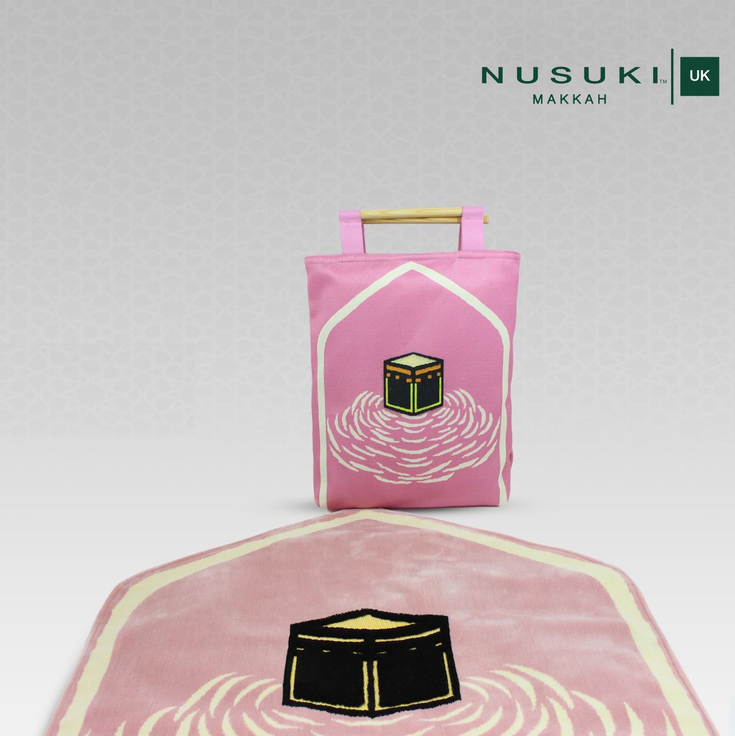 Alkabah Modern Padded Prayer Mat arched with Handbag