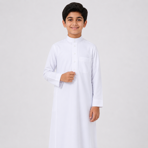 Nusuki Premium Thobe For Kids & Teens / Youth - White