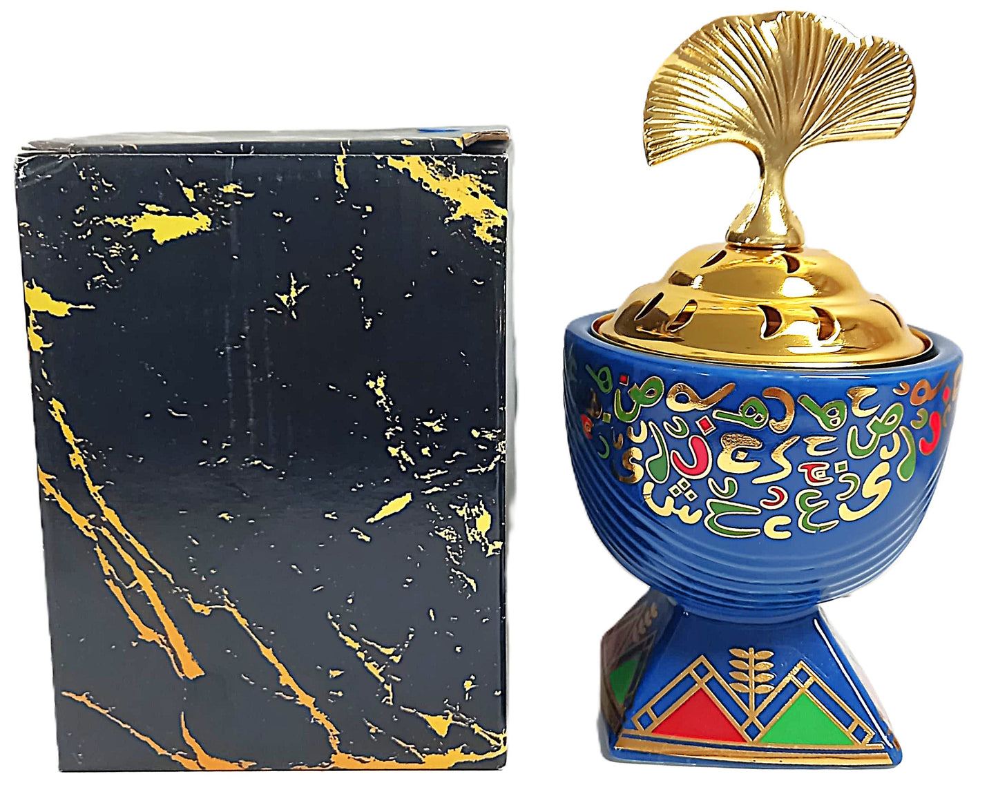 Luxury Arabic Calligraphy Incense & Oud Burner – Blue & Gold