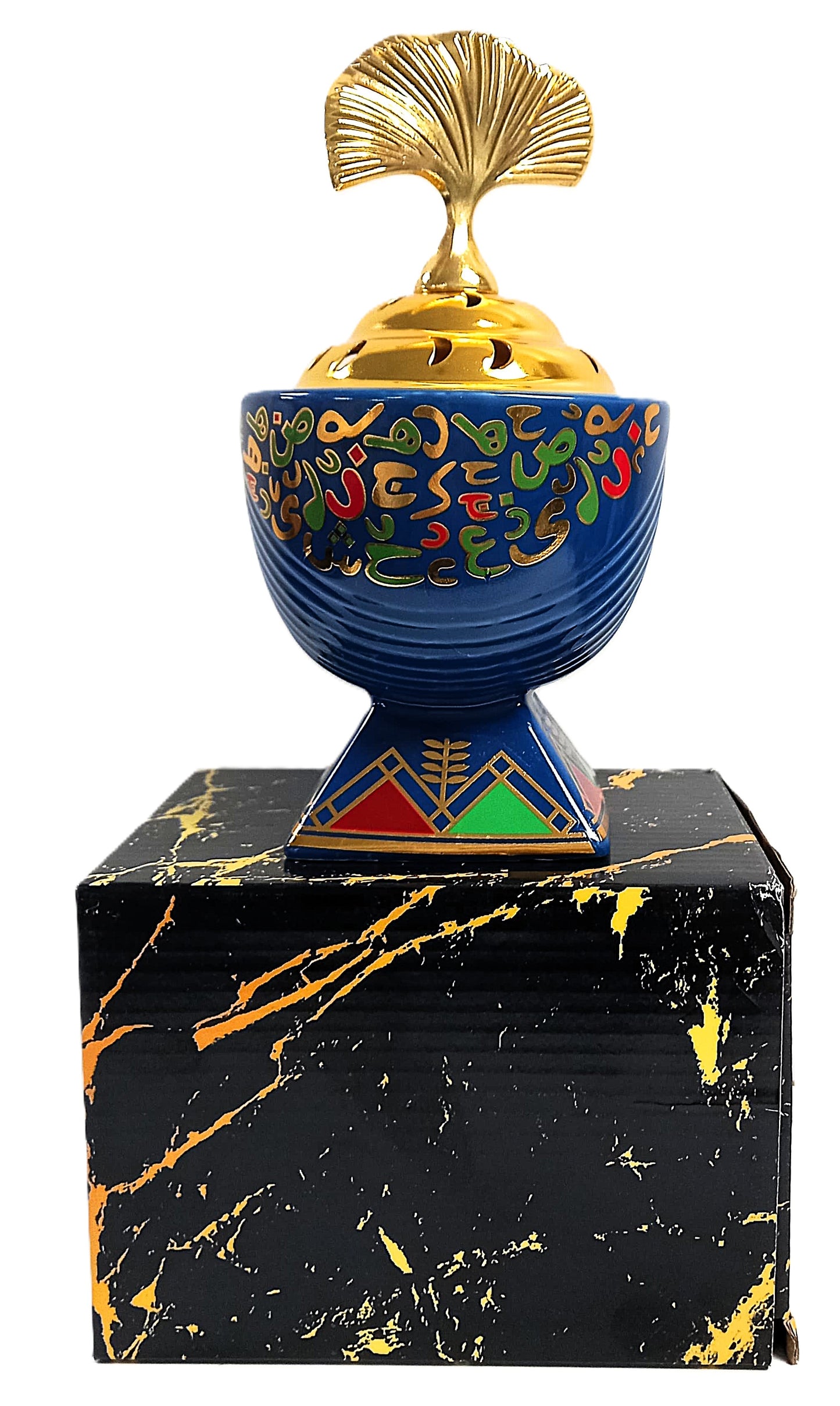 Luxury Arabic Calligraphy Incense & Oud Burner – Blue & Gold