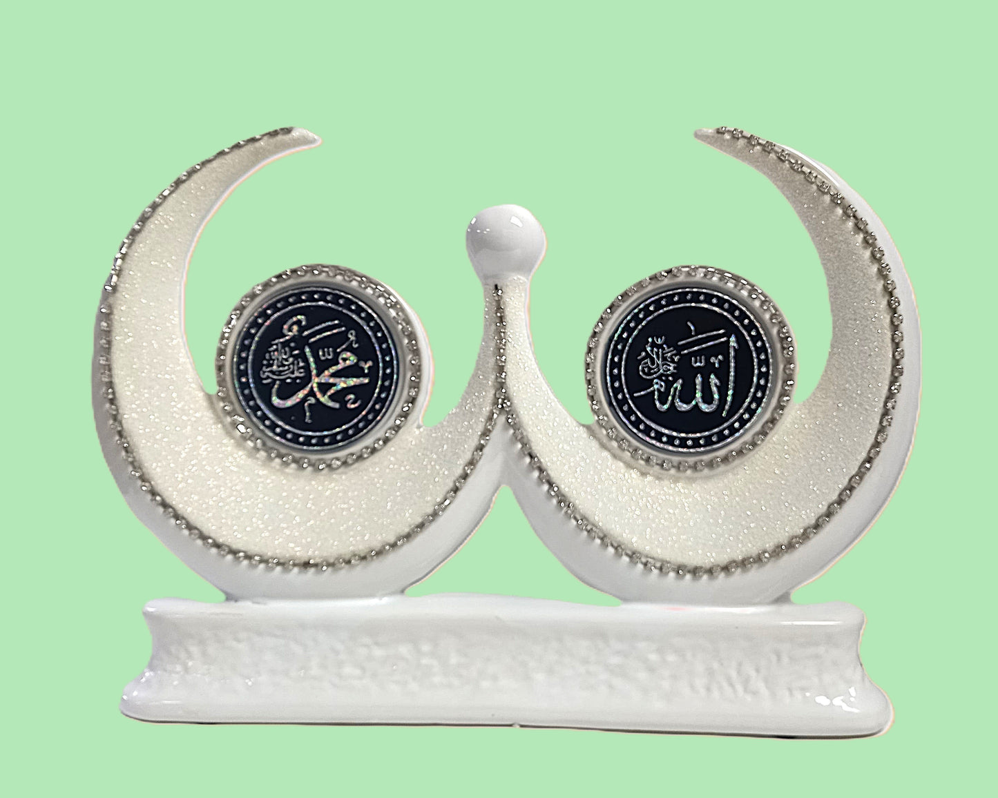 Islamic decorative model Allah Muhammad names in dual crescent design