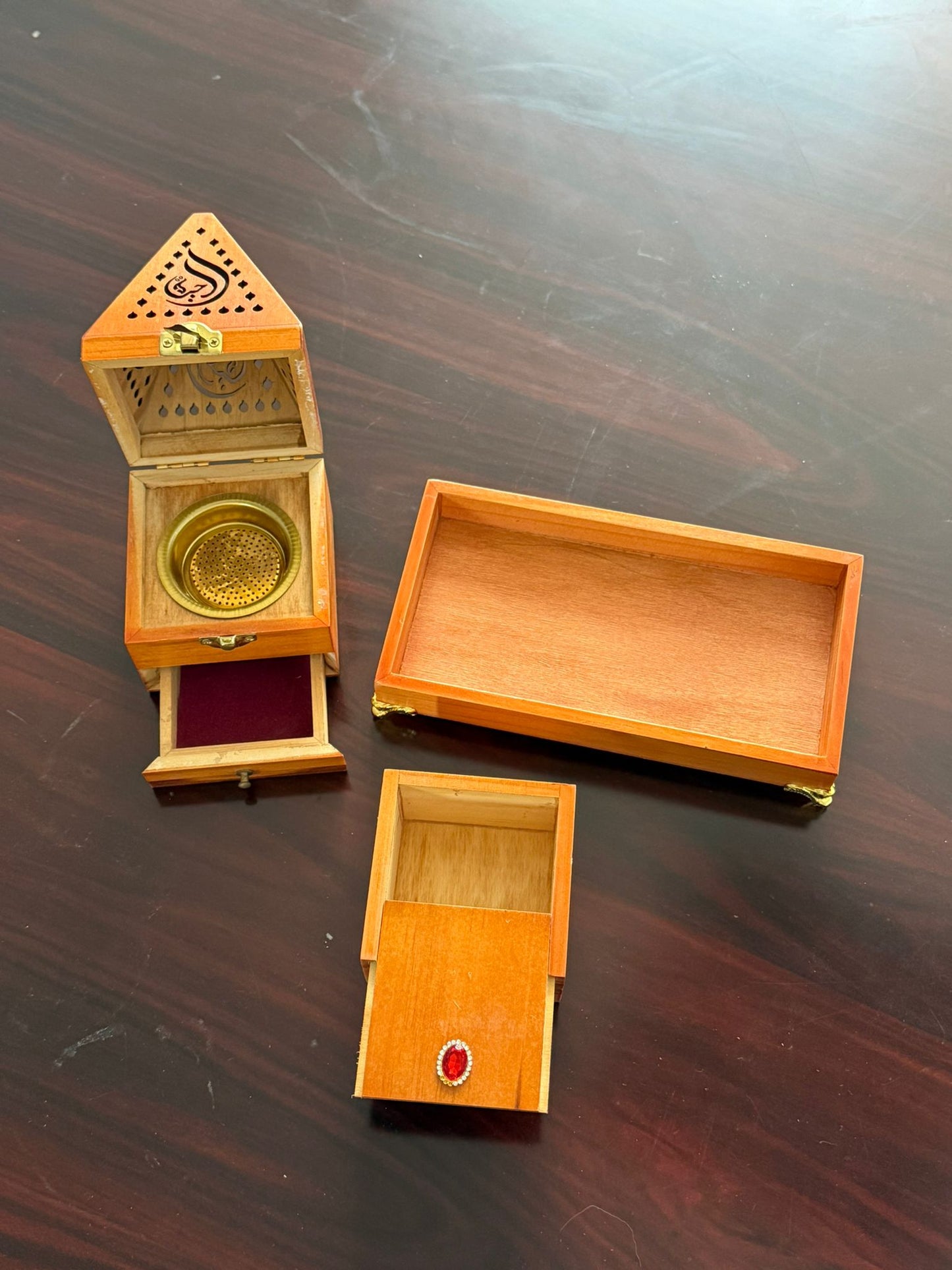 Wooden Bakhoor Burner Set Islamic Incense Mabkhara Box Oud Storage Arabic Decor