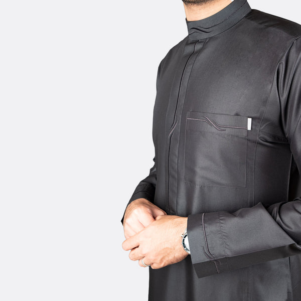 Modern Embroidery Thobe - Black - Men's Clothing For Ramadhan , Eid , Events & Casual Use - Jubba , Thawb , Thaob, Thoub , Dishdasha