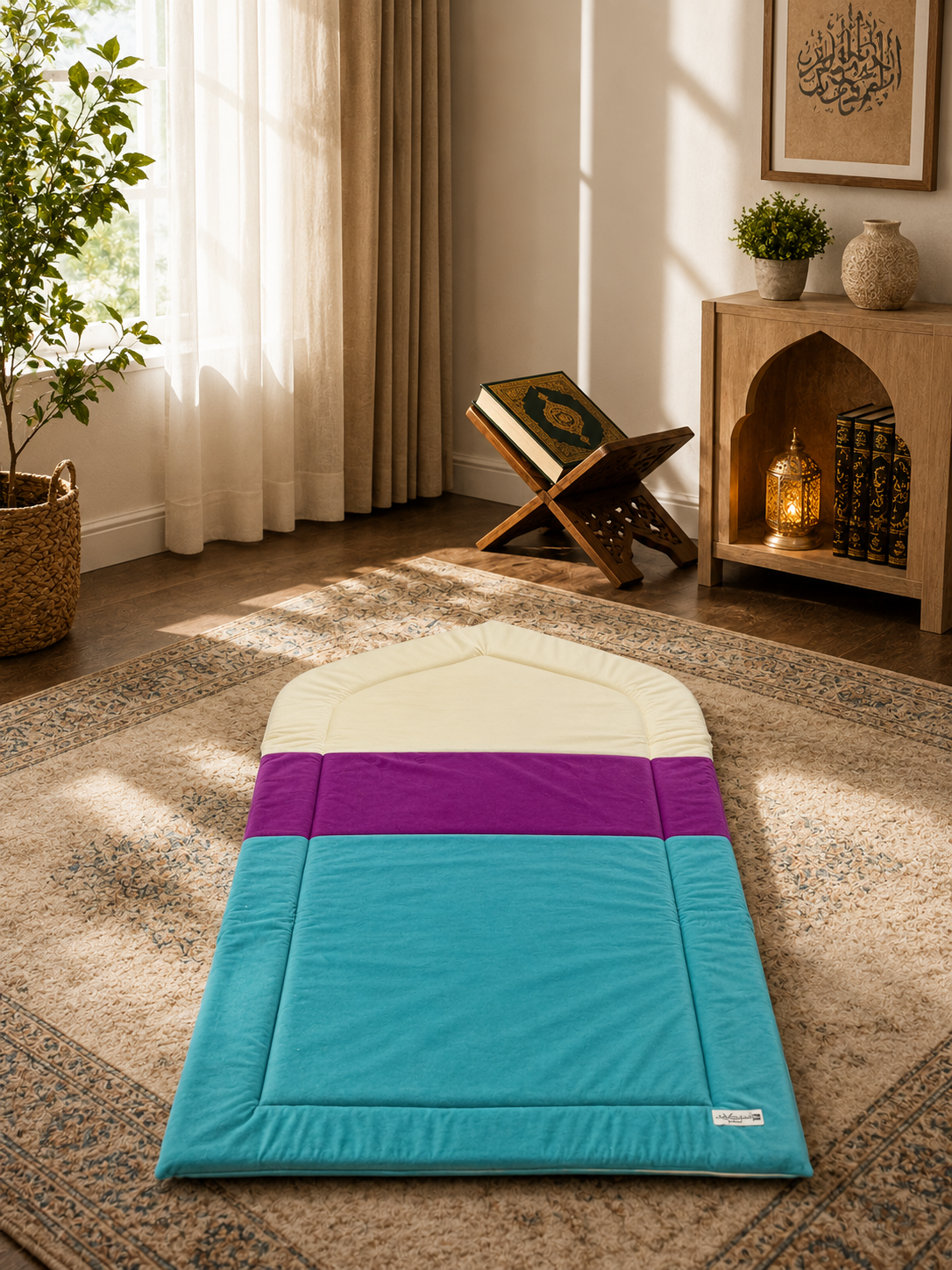 Al Dhuhaa Padded Prayer Mat with Matching Carry Bag – Luxury Soft Touch Super Comfortable Islamic Rug Sajjada Musalla