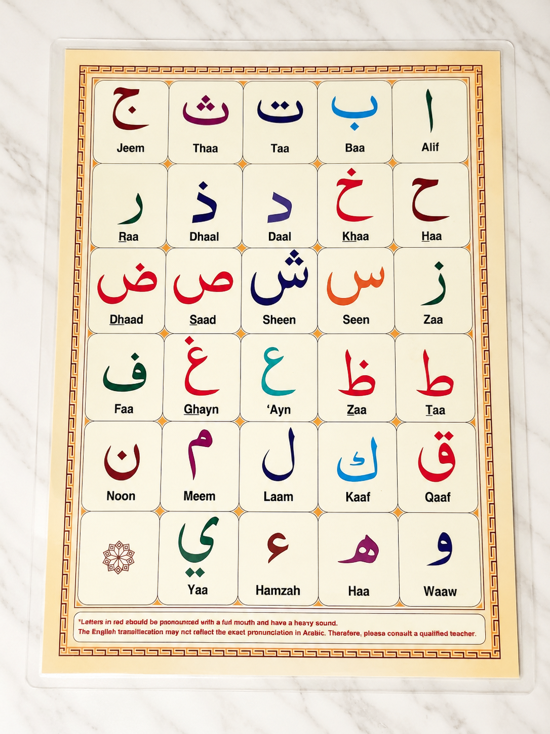 Arabic Alphabet Practice Chart Laminated | Learn & Trace Arabic Letters | Educational Poster