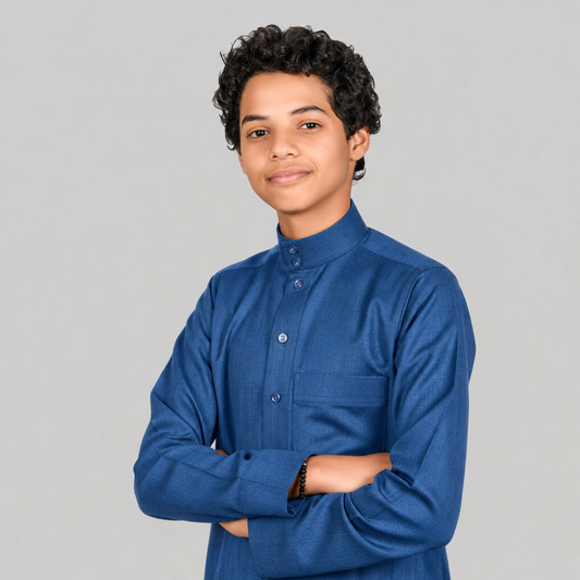 Kids Winter Thobe - Blue - For Ramadhan , Eid , Events & Casual Use - Thaub , Thawb Thaob , Jubba , Dishdasha