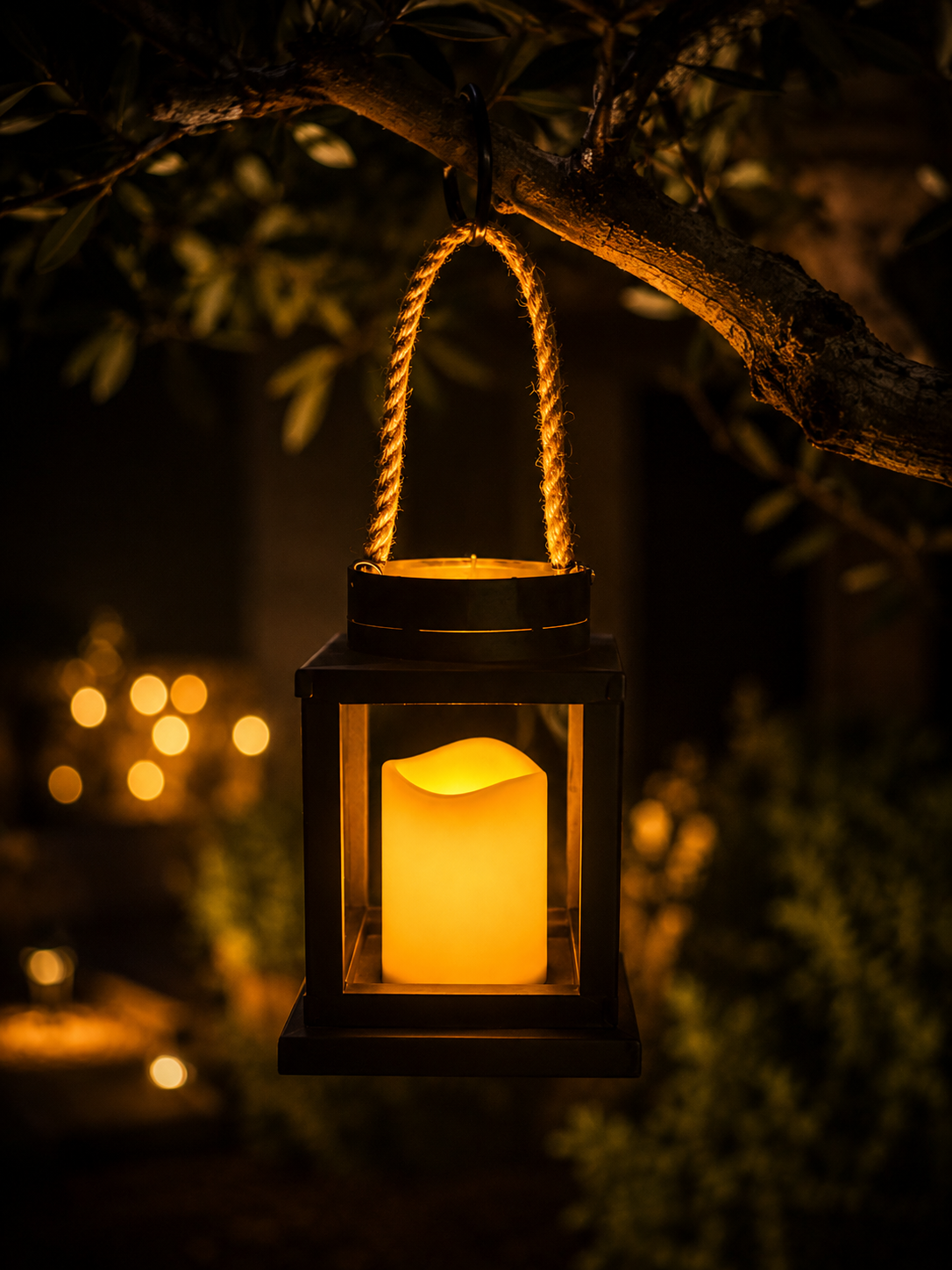 Rustic LED Hanging Lantern with Flameless Candle – Warm White Decorative Indoor & Outdoor Light