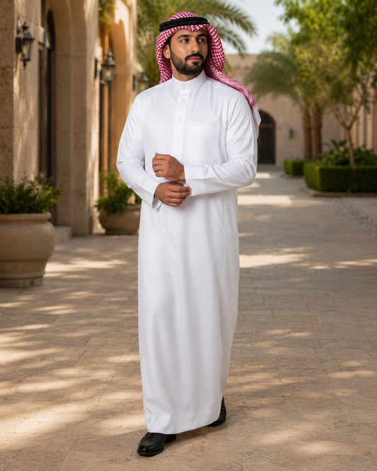 Nusuki Premium Thobe - White & Cream