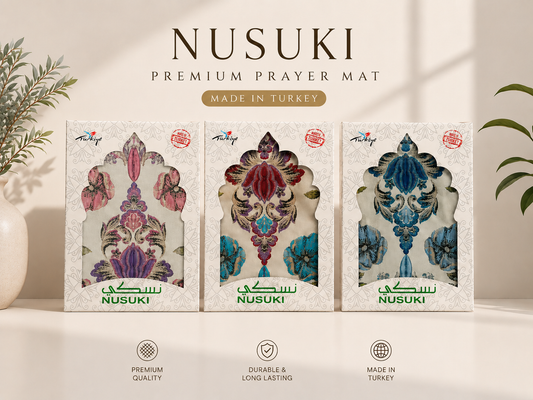 NUSUKI Premium Turkish Floral Prayer Mat - Gorgeous Embroidery Rug - Lovely Islamic Gift For Her - Sajjada Sajada Musalla Janamaz