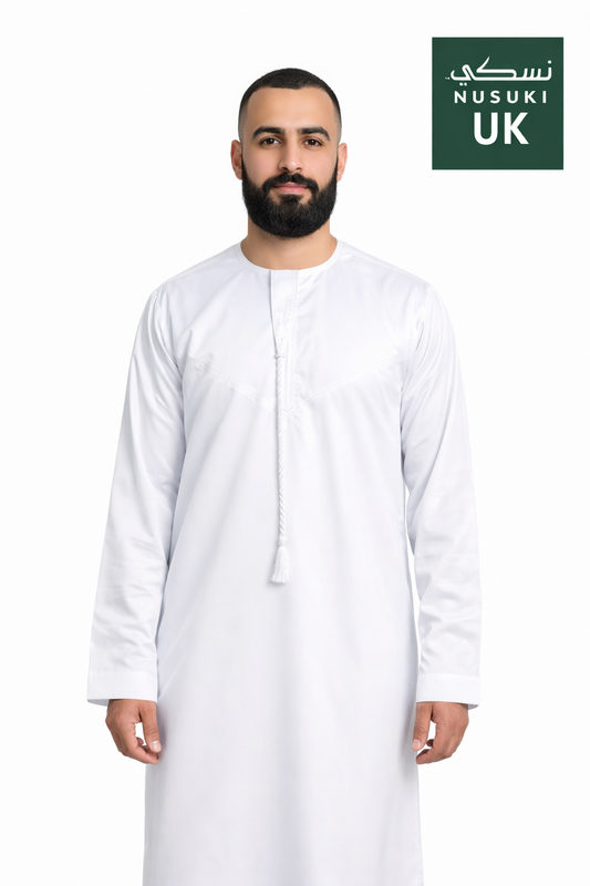 Nusuki Emarati Thobe with Tassel - White