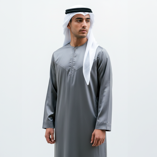 Emarati Thobe - Light Grey - Men's Clothing For Ramadhan , Eid & Casual Use - Jubba , Thawb , Thaob, Thoub , Dishdasha