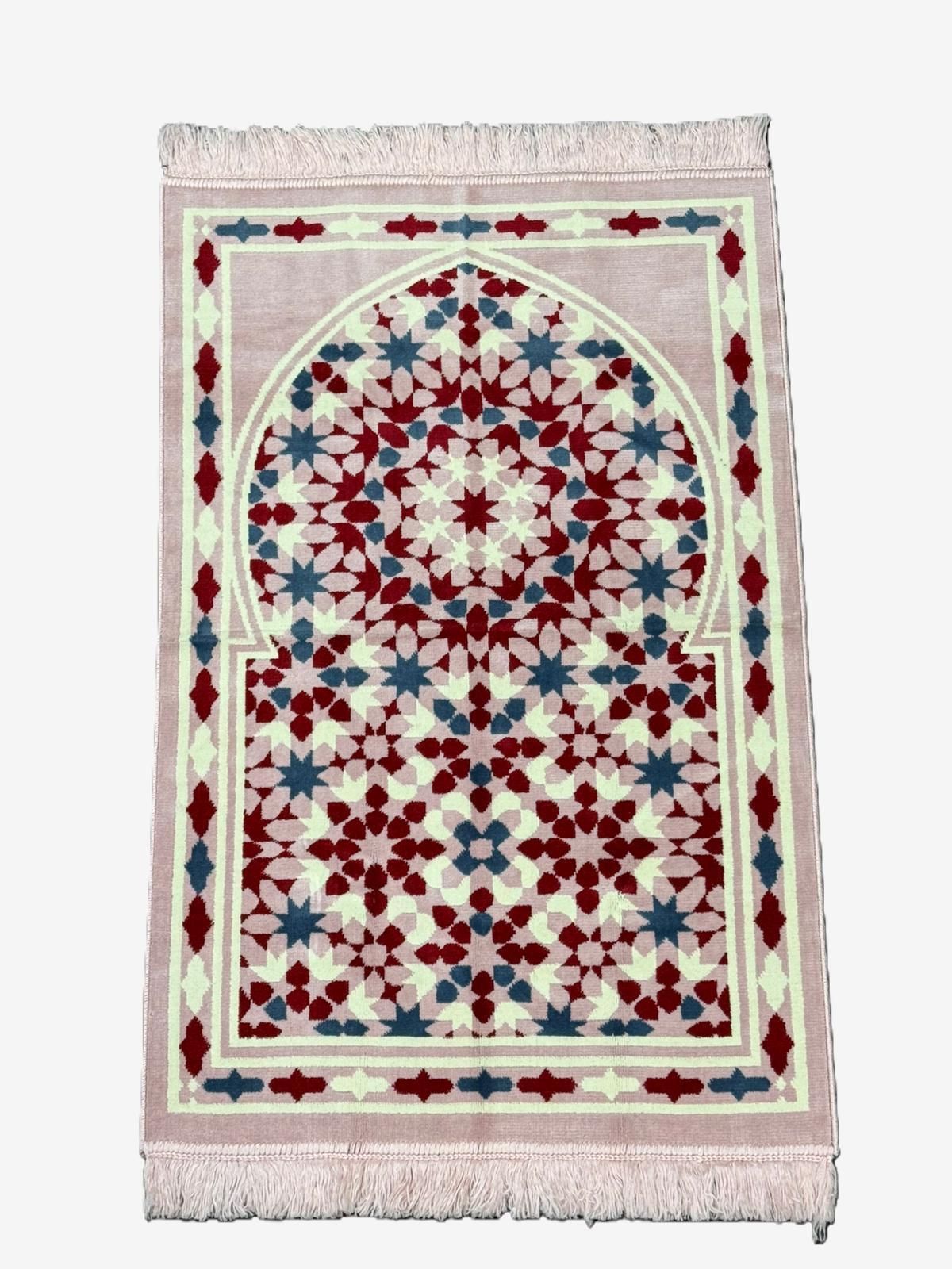 Minwal Fur Prayer Mat – Rose Arabesque - Design 5 - Islamic Rug Sajjada Sajada Musalla Janamaz