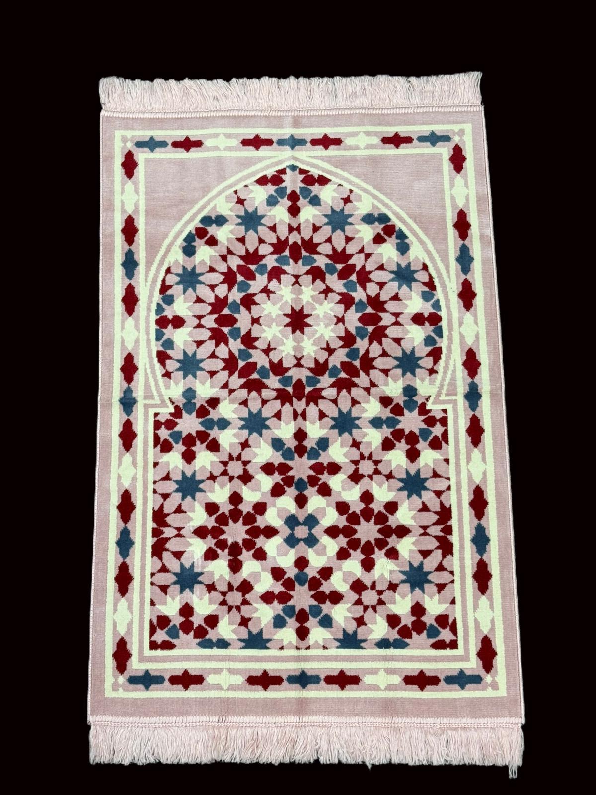 Minwal Fur Prayer Mat – Rose Arabesque - Design 5 - Islamic Rug Sajjada Sajada Musalla Janamaz