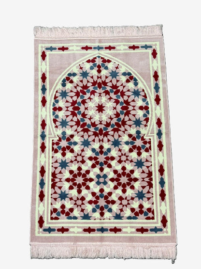 Minwal Fur Prayer Mat – Rose Arabesque - Design 5 - Islamic Rug Sajjada Sajada Musalla Janamaz