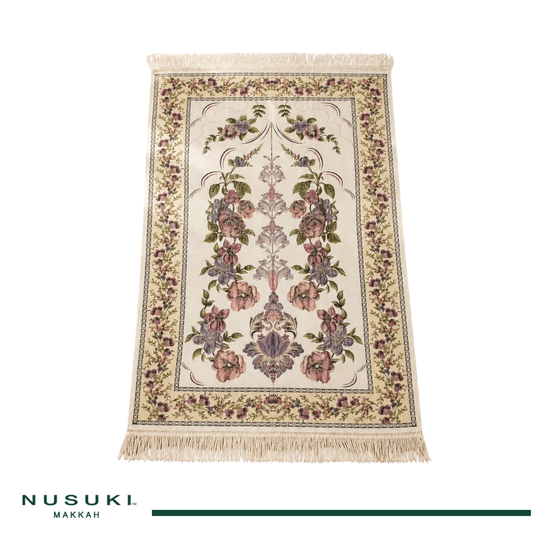 NUSUKI Turkish Embroidered Floral Prayer Mat - Durable Sajjada - Garden Design