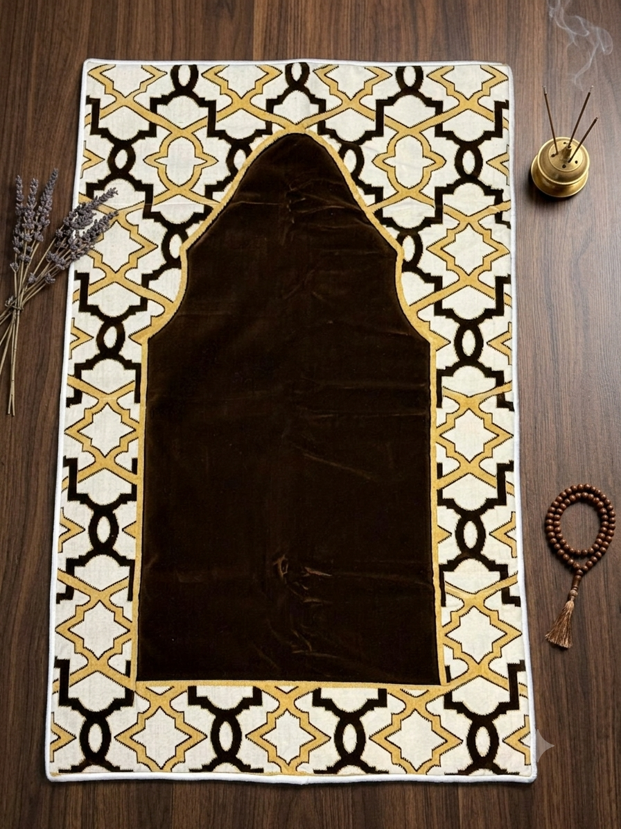Multi-Colour Padded Prayer Mat – Soft Velvet Muslim Salah Rug with Elegant Geometric Design