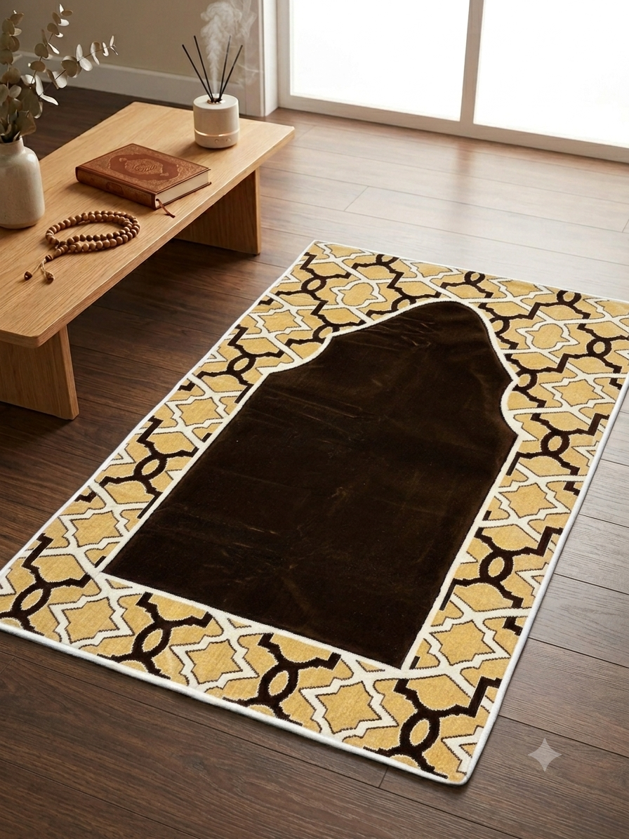Multi-Colour Padded Prayer Mat – Soft Velvet Muslim Salah Rug with Elegant Geometric Design