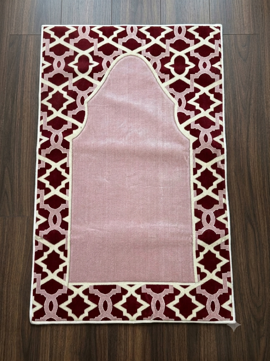 Multi-Colour Padded Prayer Mat – Soft Velvet Muslim Salah Rug with Elegant Geometric Design