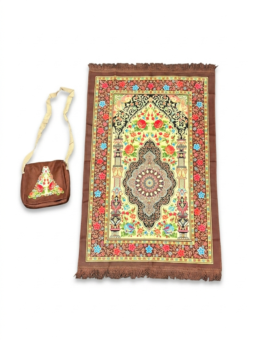 "Zadi" Travel Prayer Mat With Matching Carry Bag - Light Weight Islamic Rug Sajjada Sajada Musalla Janamaz