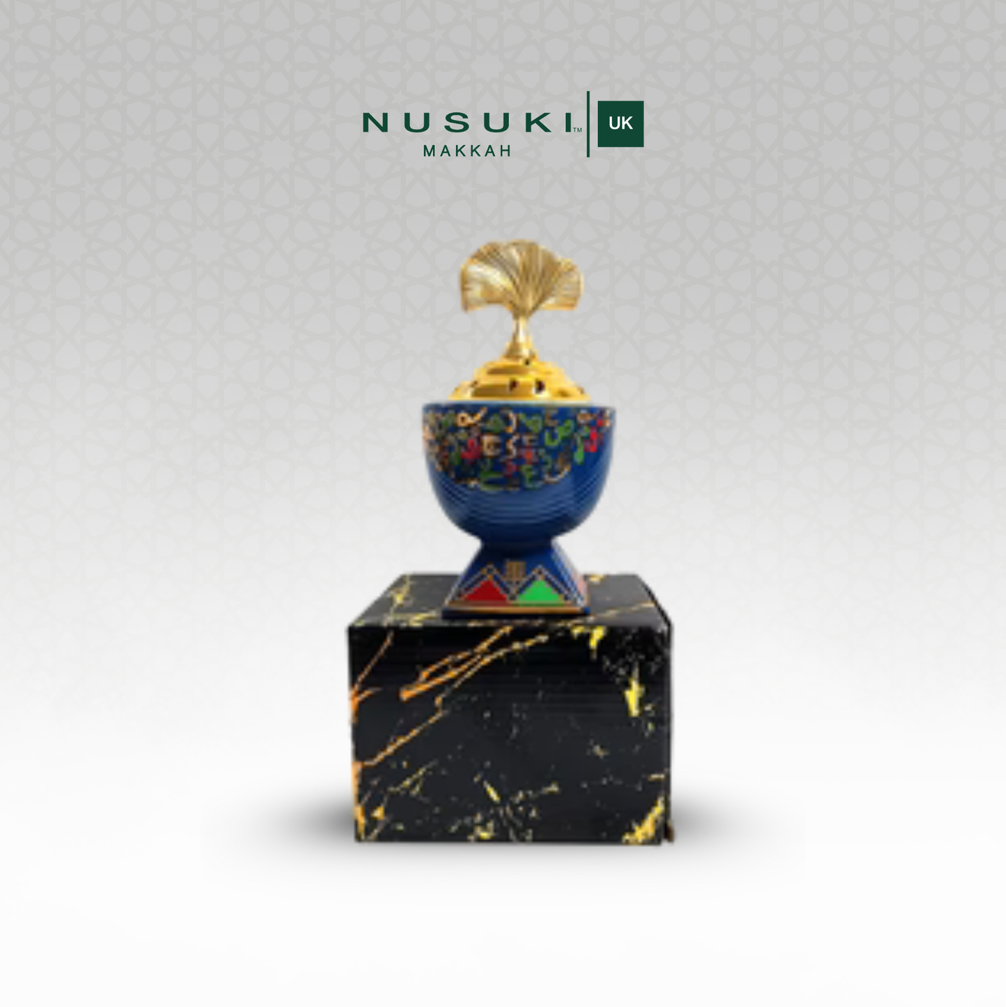 Luxury Arabic Calligraphy Incense & Oud Burner – Blue & Gold