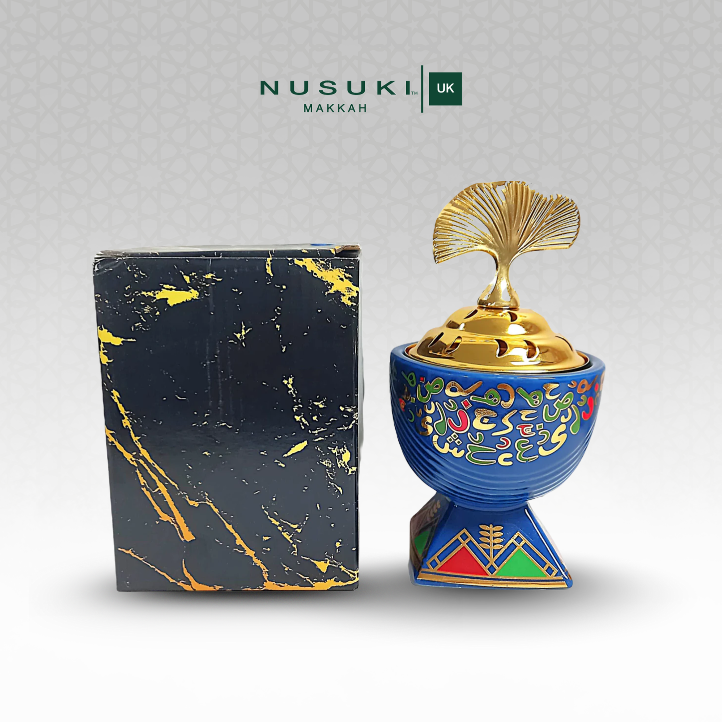 Luxury Arabic Calligraphy Incense & Oud Burner – Blue & Gold