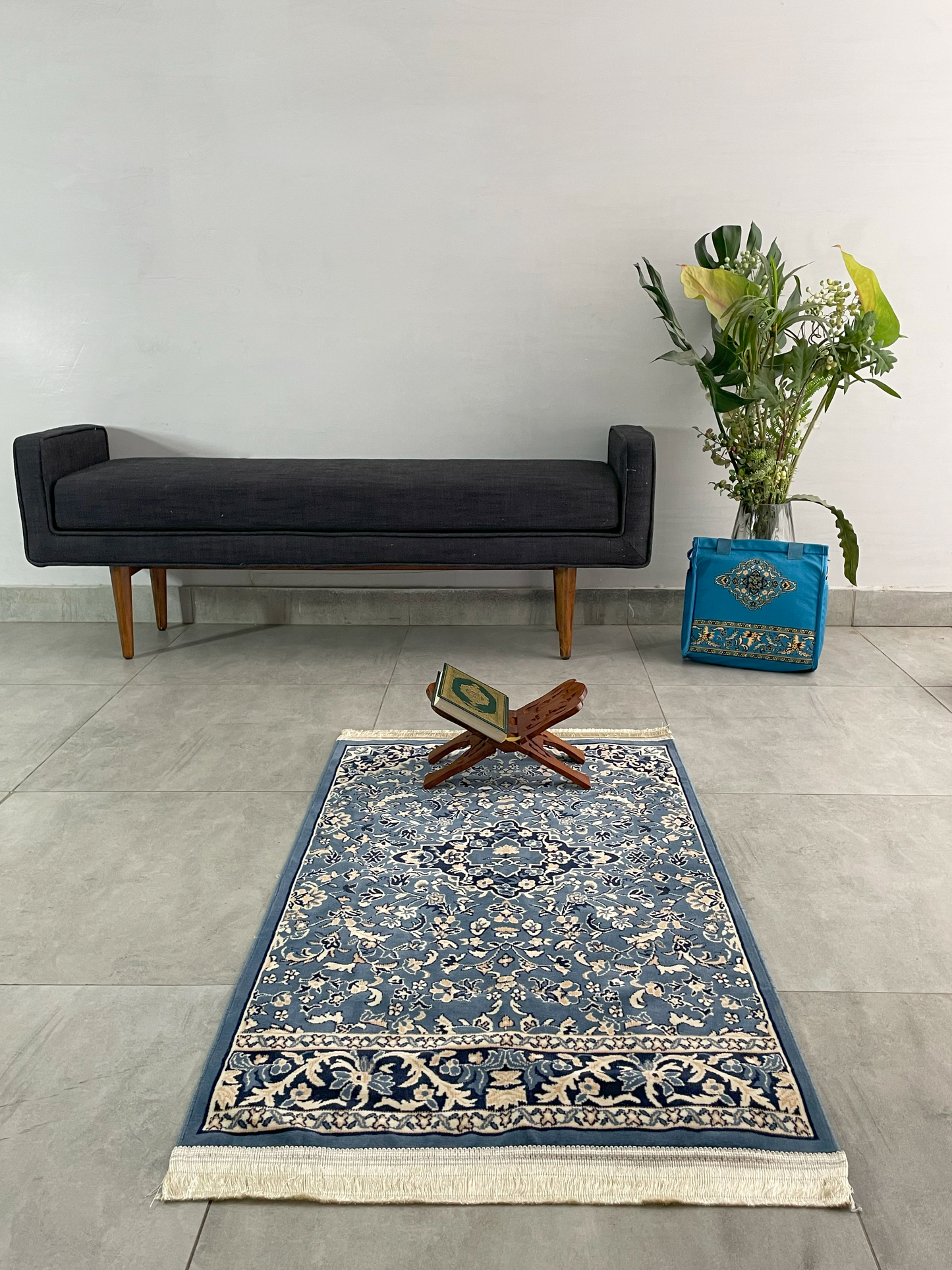 Rawdat  Al-Haramain Prayer Mat Blue with Handbag