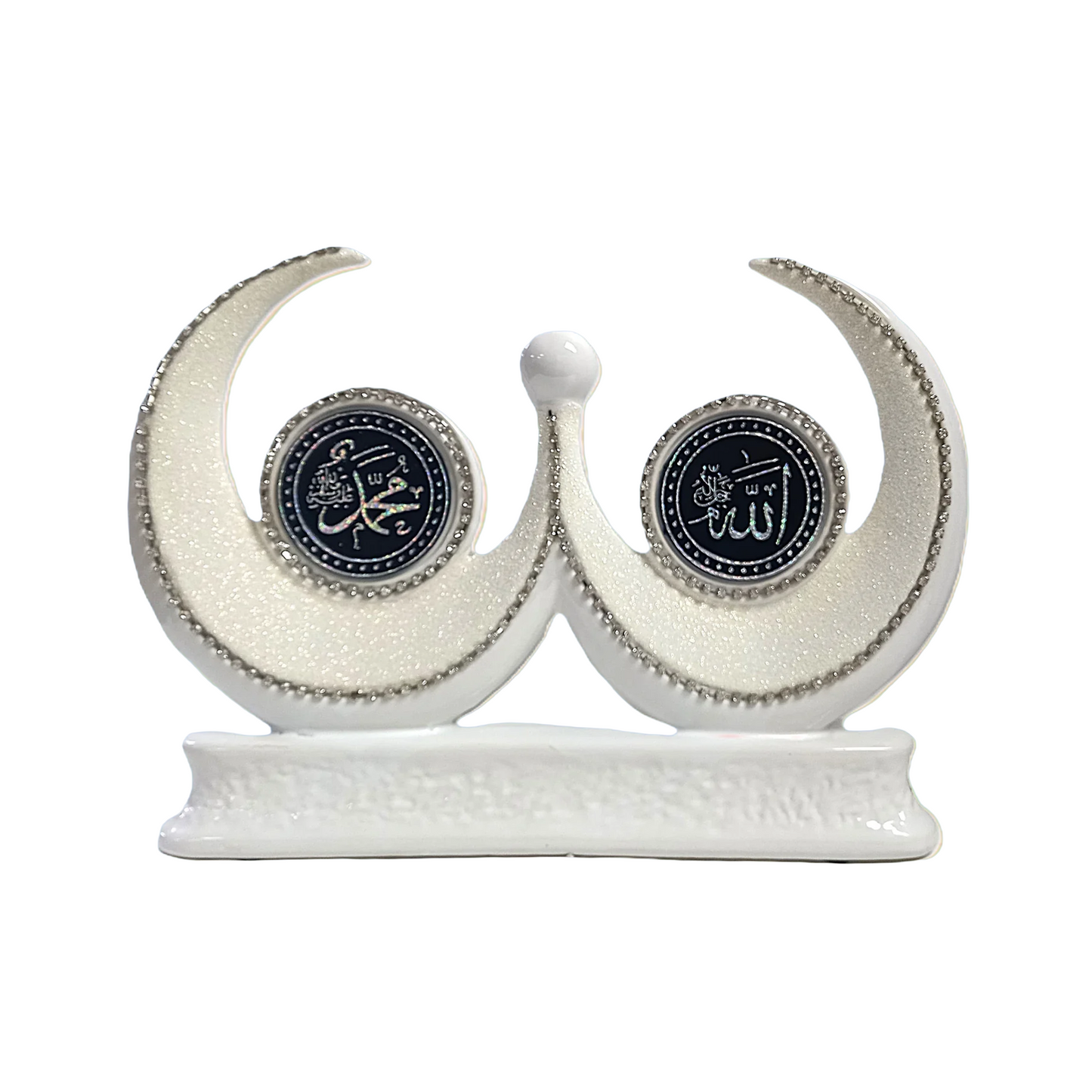 Islamic decorative model Allah & Muhammad names in dual crescent design
