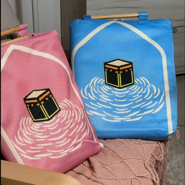 Alkabah Modern Padded Prayer Mat arched with Handbag