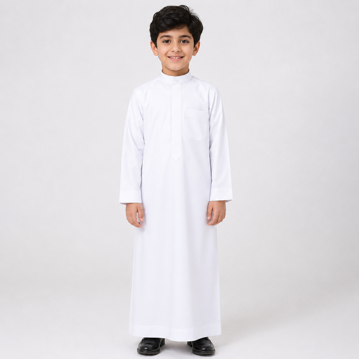 Classic Premium Kids & Youth Thobe White - Zipper - For Ramadhan , Eid , School & Casual use - Thaub , Thawb Thaob , Jubba , Dishdasha