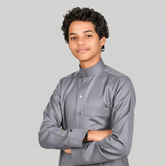 Kids Winter Thobe - Grey - For Ramadhan , Eid , Events & Casual Use - Thaub , Thawb Thaob , Jubba , Dishdasha