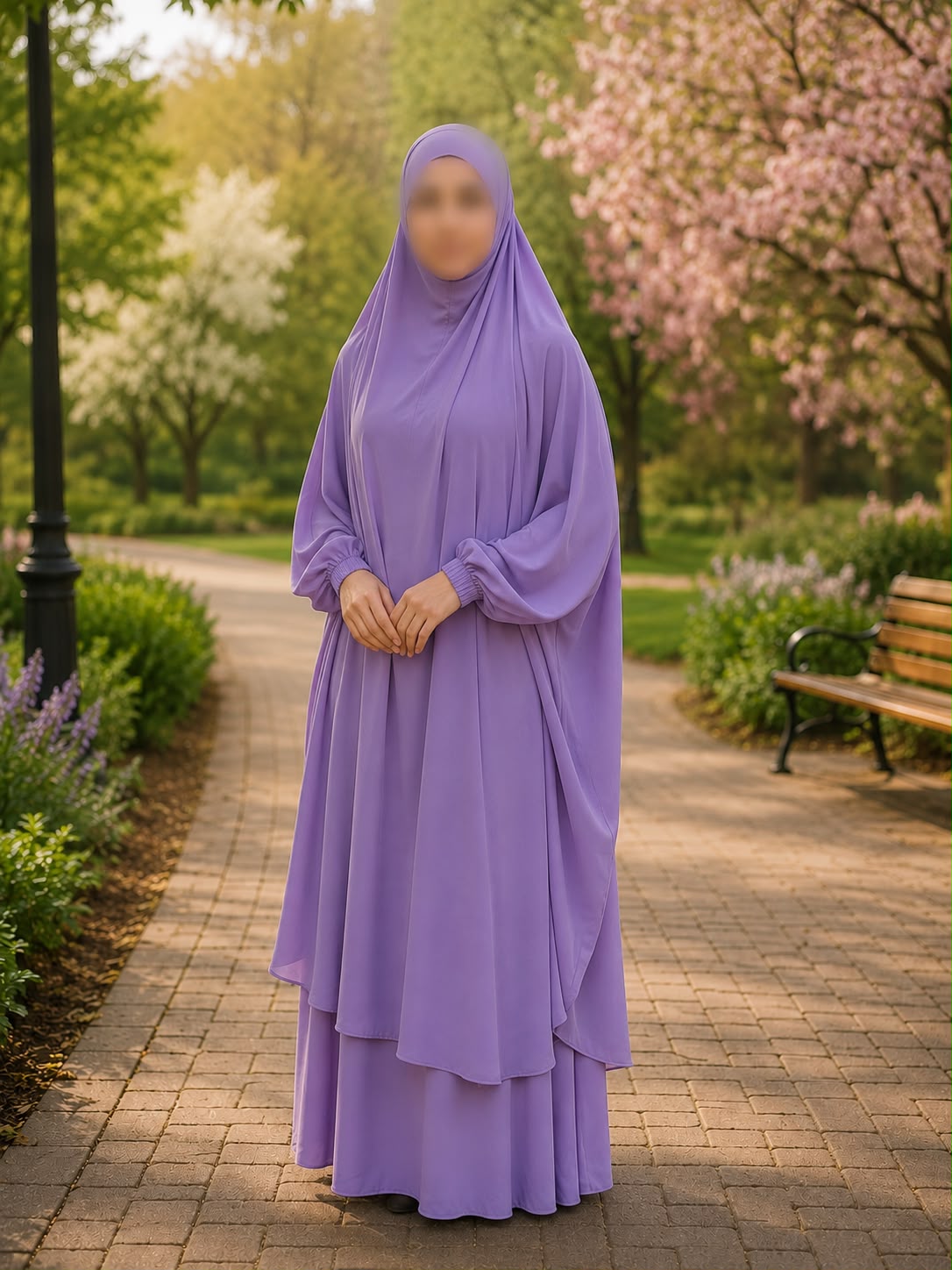 Premium Free Size 2 Piece Jilbab Set | Modest Muslim Khimar & Skirt with Side Pocket