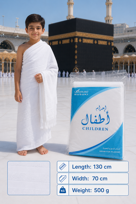 Nusuki Kids Ihram – Unstitched breathable 2 sheets Ehram Ahram set for Hajj & Umrah- Suitable for Summer Season