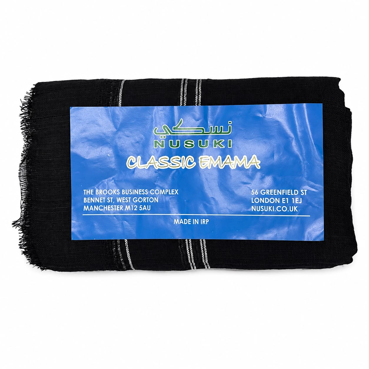 Nusuki Classic Emama – Black Turban For Muslims- Traditional Headwear with Stripe Detail