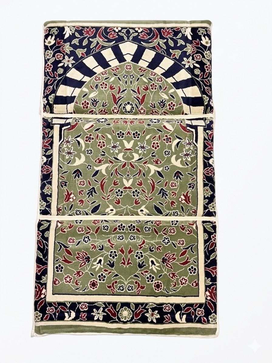 Premium Rawdah Mubarakah Foldable Prayer Mat with Backrest Support