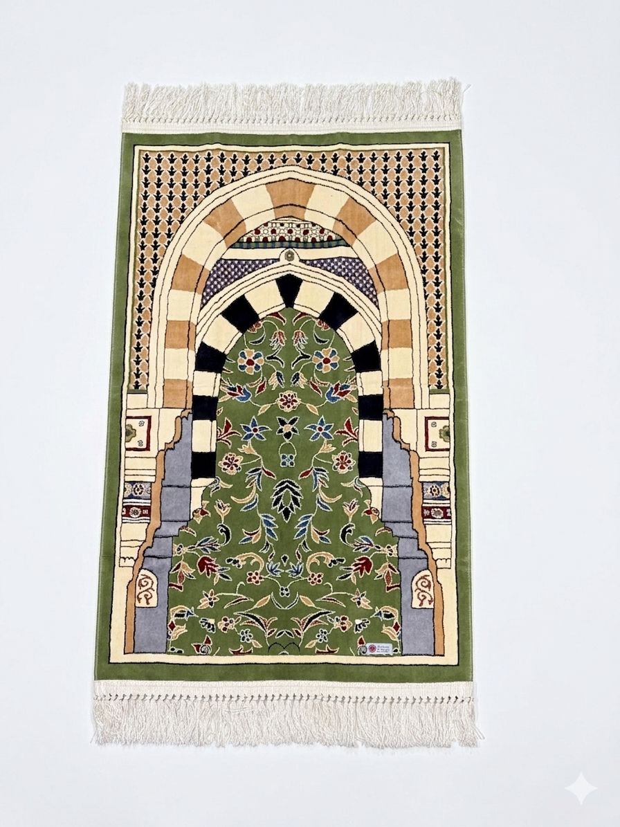Rawdha Mubaraka Entrance Prayer Mat with hand bag - Velvet Soft Islamic Rug Sajjada Sajada Musalla Janamaz
