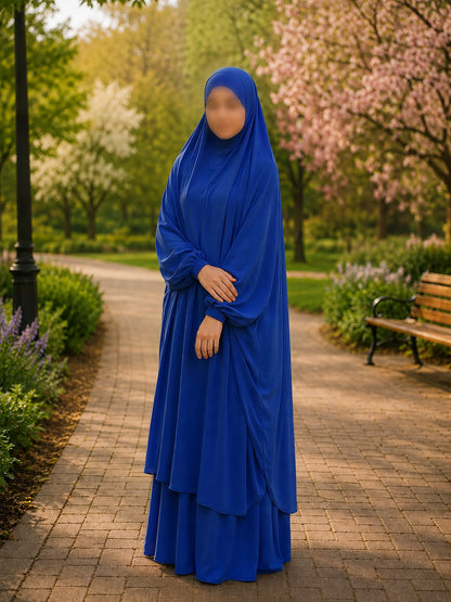 2 Piece Free Size Jilbab Set | Modest Muslim Khimar & Skirt with Side Pocket - Lovely Islamic Gift For Her
