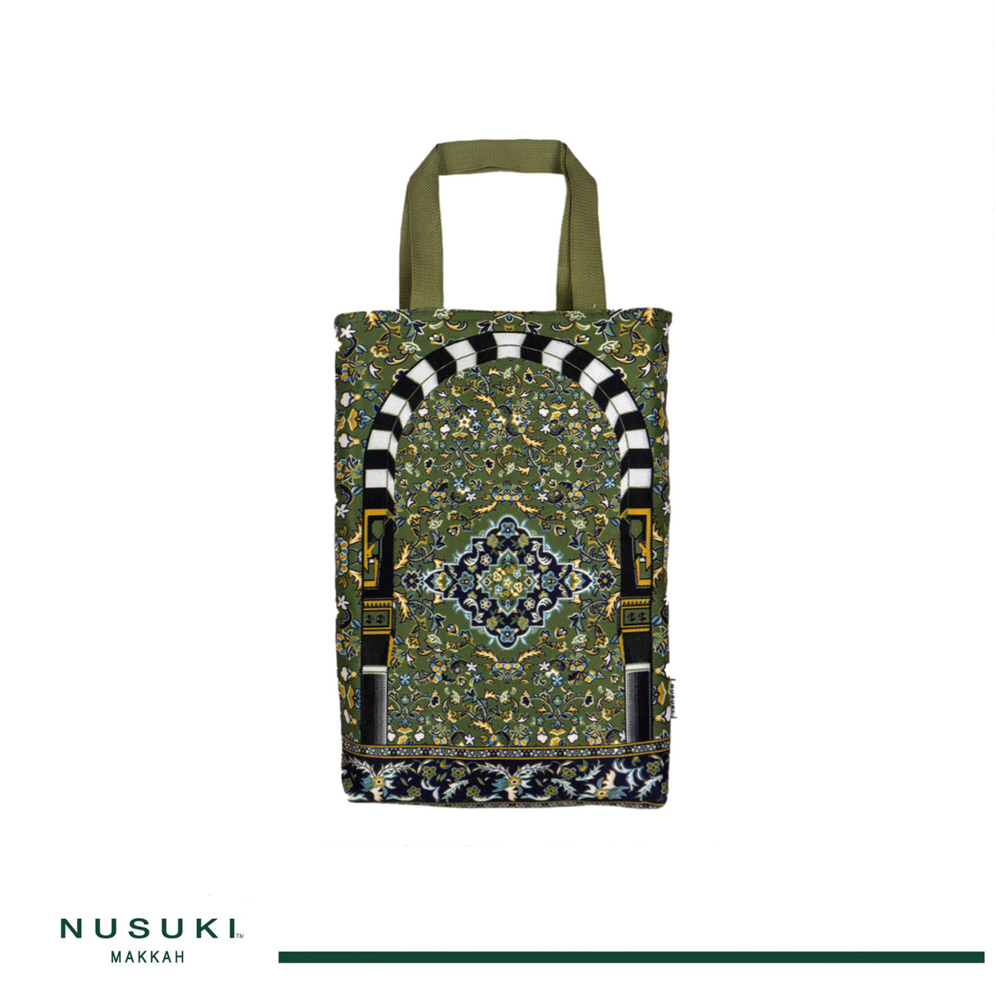 Rawdat Al Zahideen Prayer Mat Green with Handbag