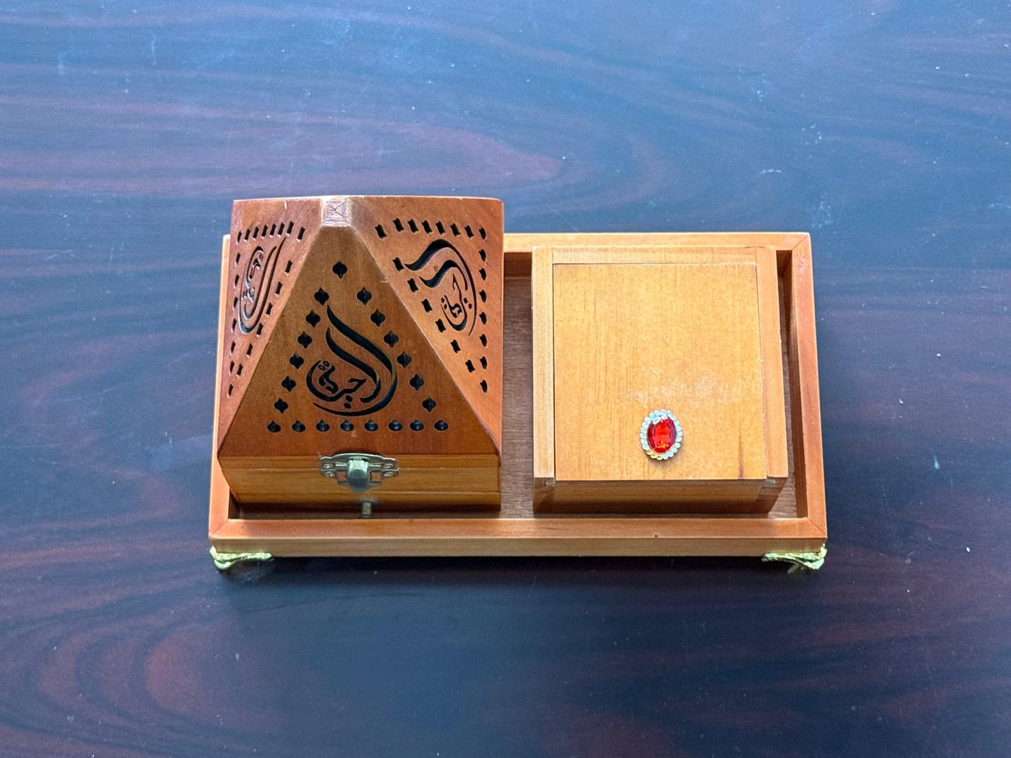 Wooden Bakhoor Burner Set Islamic Incense Mabkhara Box Oud Storage Arabic Decor