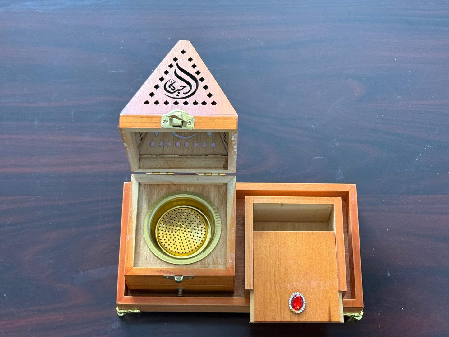 Wooden Bakhoor Burner Set Islamic Incense Mabkhara Box Oud Storage Arabic Decor