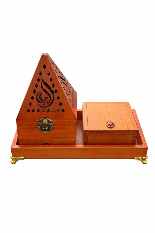 Wooden Bakhoor Burner Set Islamic Incense Mabkhara Box Oud Storage Arabic Decor
