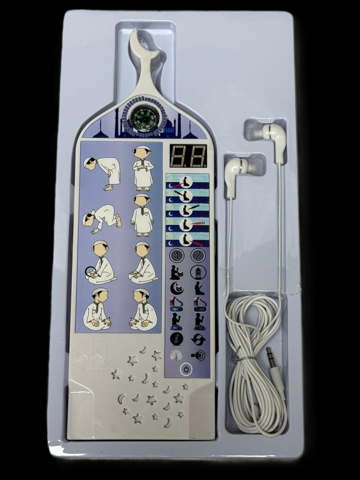 Interactive Islamic Prayer Learning Device – Audio Salah Guide for Kids & Adults with Qibla Compass, Multi-Language Support & Earphones