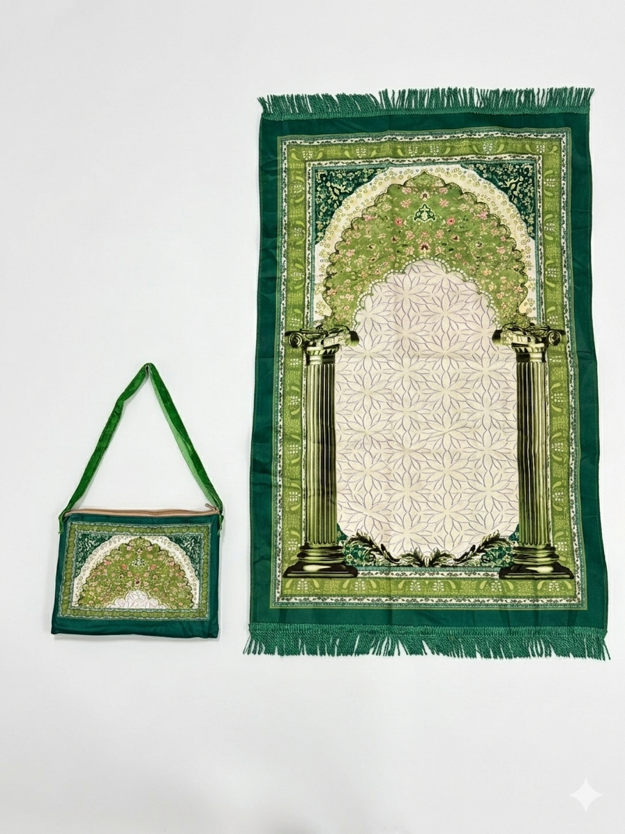 Classic Travel Prayer Mat with Carry Pouch D-1  - Lightweight Foldable Islamic Rug Sajjada Sajada Musalla Janamaz