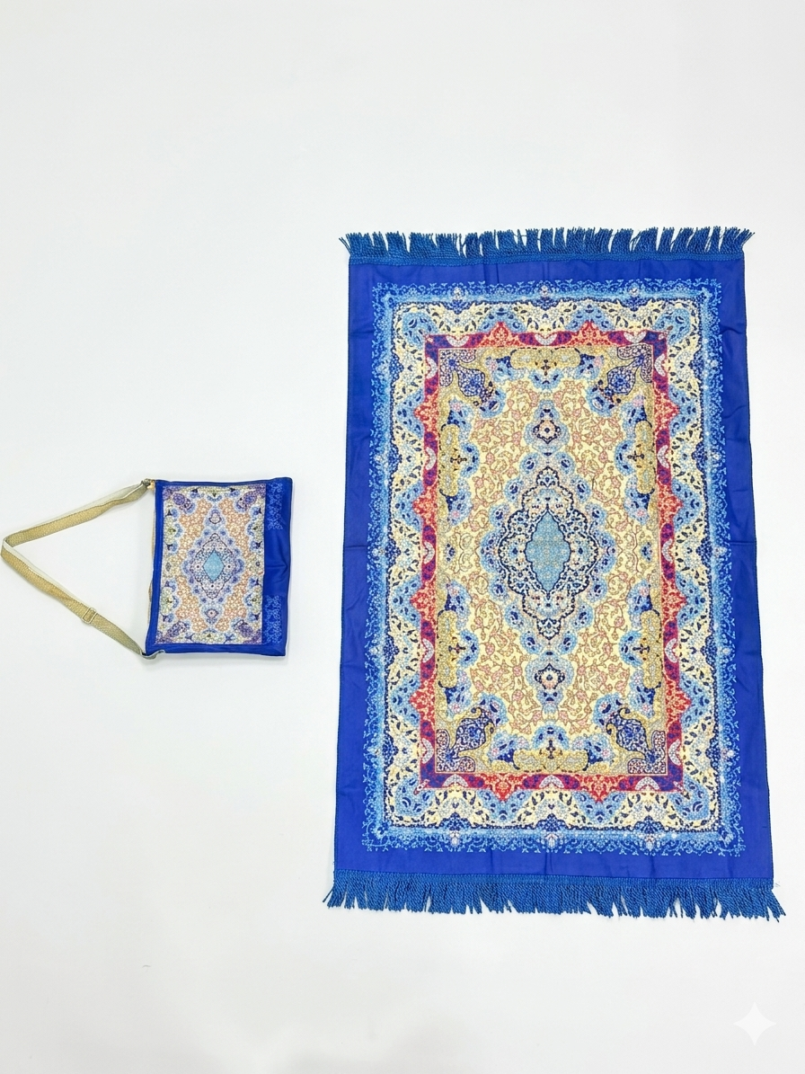 Classic Travel Prayer Mat with Carry Pouch D-2  - Lightweight Foldable Islamic Rug Sajjada Sajada Musalla Janamaz