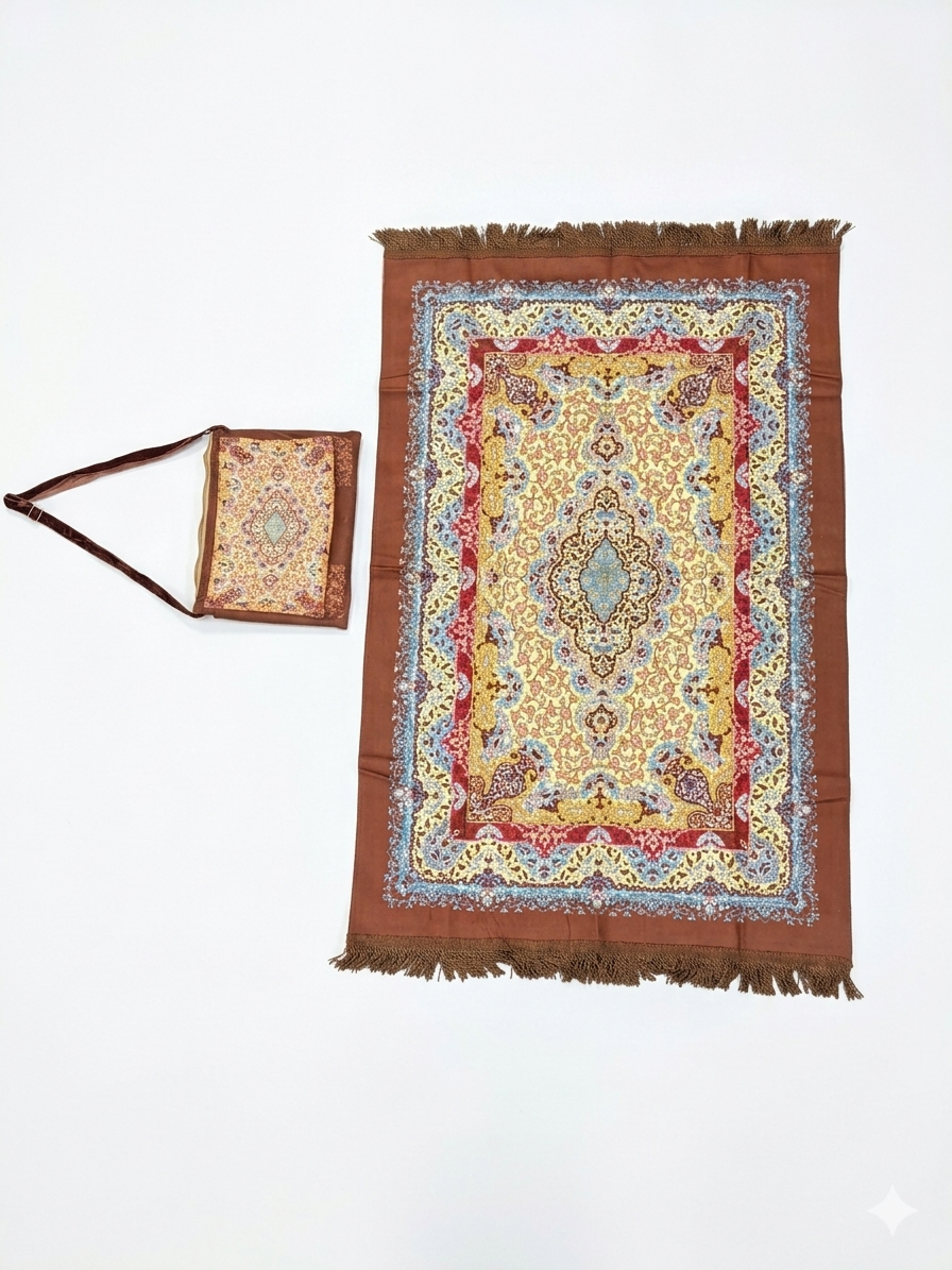 Classic Travel Prayer Mat with Carry Pouch D-2  - Lightweight Foldable Islamic Rug Sajjada Sajada Musalla Janamaz
