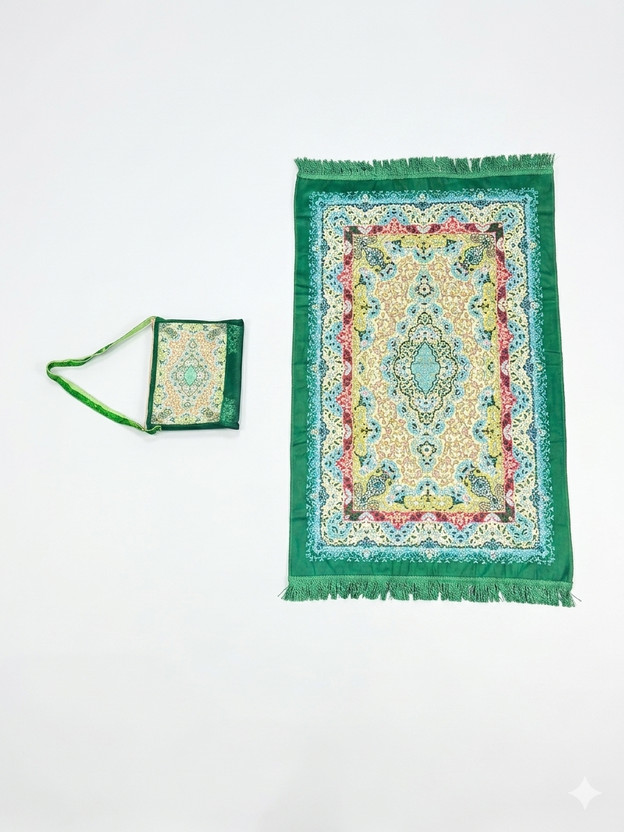 Classic Travel Prayer Mat with Carry Pouch D-2  - Lightweight Foldable Islamic Rug Sajjada Sajada Musalla Janamaz