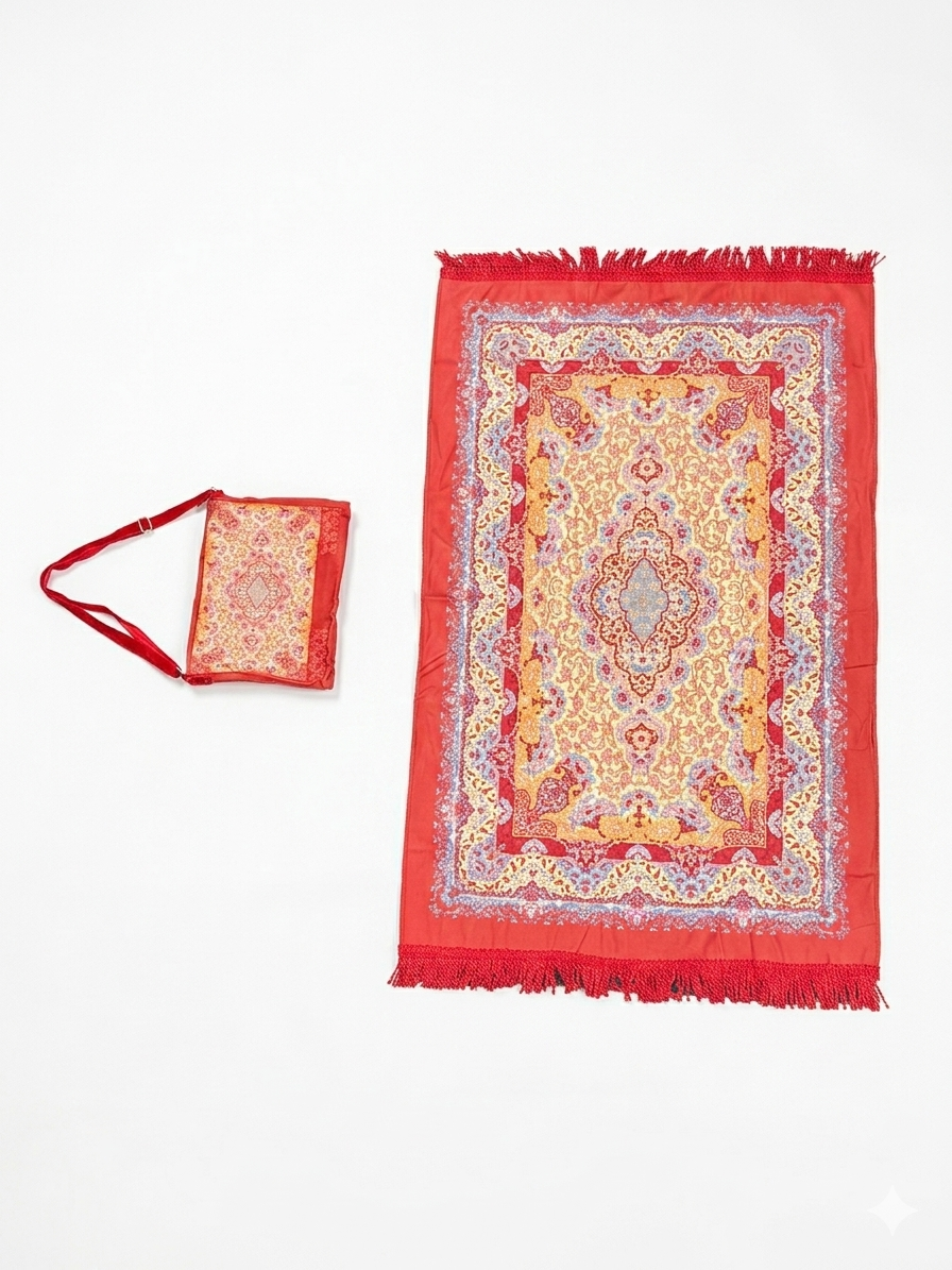 Classic Travel Prayer Mat with Carry Pouch D-2  - Lightweight Foldable Islamic Rug Sajjada Sajada Musalla Janamaz