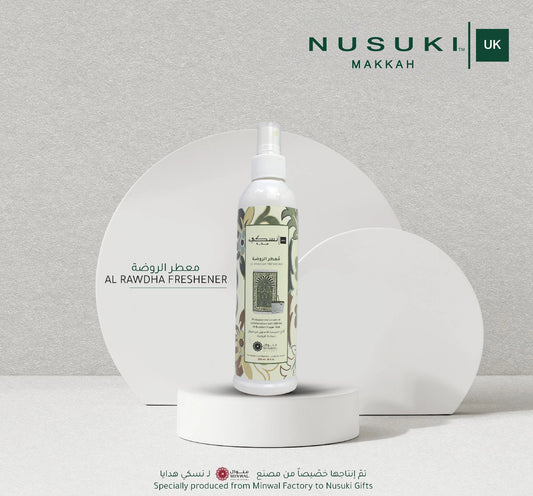 Al Rawdha Freshener by Nusuki, aromatic fabric, carpet and room spray for prayer mats, curtains, upholstery and home with a long-lasting fresh fragrance.